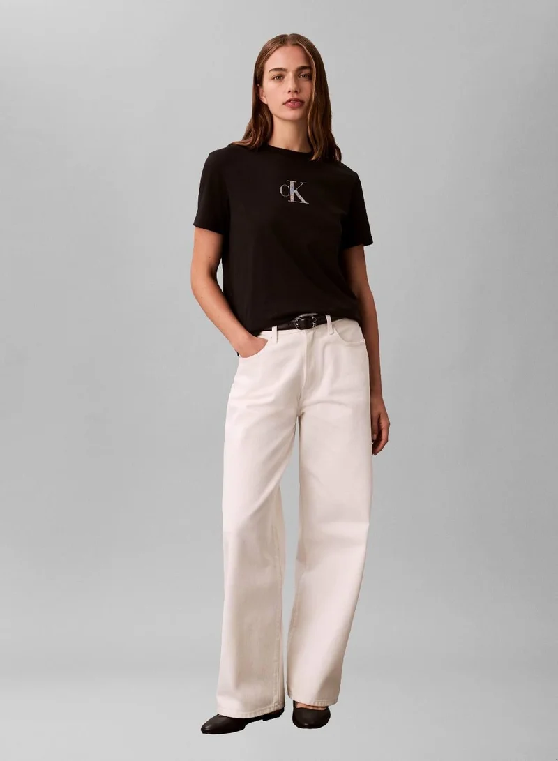 Calvin Klein Jeans Black Foil Graphic Monogram Logo T-Shirt for Women | Best Price UAE