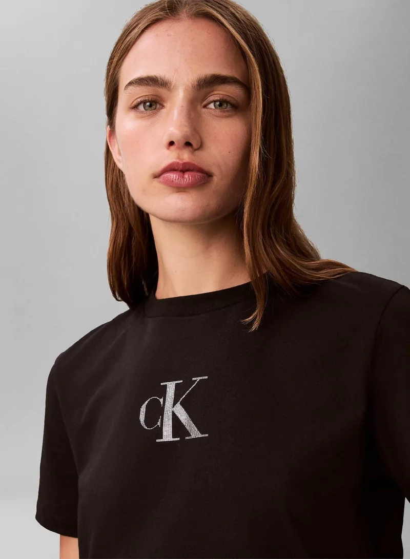 Calvin Klein Jeans Black Foil Graphic Monogram Logo T-Shirt for Women | Best Price UAE