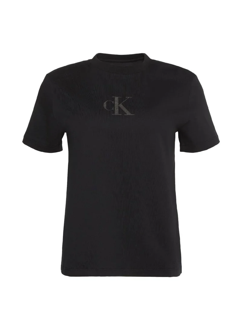 Calvin Klein Jeans Black Foil Graphic Monogram Logo T-Shirt for Women | Best Price UAE
