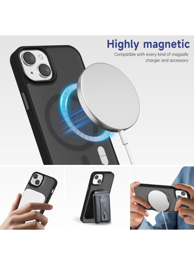 جراب مغناطيسي غير لامع لهاتف iPhone 15 مقاس 6.1 بوصة، متوافق مع MagSafe، غطاء فاخر مطلي، جراب هاتف واقي مقاوم للصدمات ناعم غير لامع من مادة TPU (أسود) - Image 3