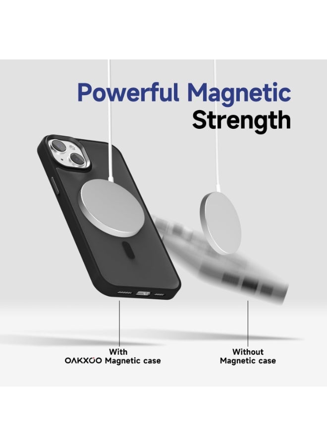 جراب مغناطيسي غير لامع لهاتف iPhone 15 مقاس 6.1 بوصة، متوافق مع MagSafe، غطاء فاخر مطلي، جراب هاتف واقي مقاوم للصدمات ناعم غير لامع من مادة TPU (أسود) - Image 4