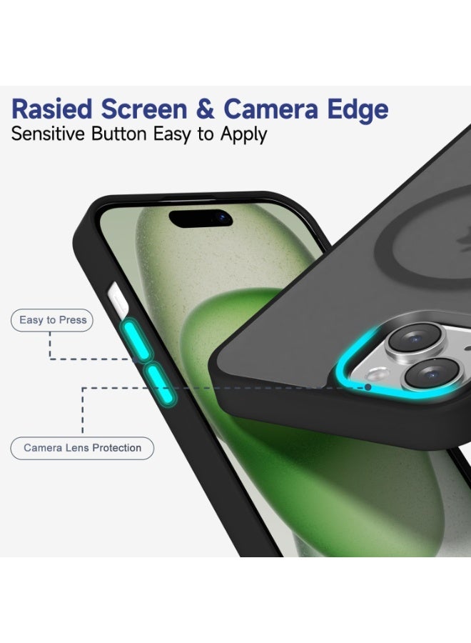 جراب مغناطيسي غير لامع لهاتف iPhone 15 مقاس 6.1 بوصة، متوافق مع MagSafe، غطاء فاخر مطلي، جراب هاتف واقي مقاوم للصدمات ناعم غير لامع من مادة TPU (أسود) - Image 5