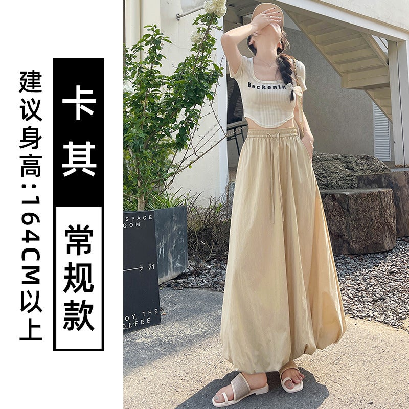 Grey Flower Bute Dress Womens Summer 2025 New High Waist Slim A- Line Umbrella Skirt Small Puff Lantern Skirt Khaki [regular style]