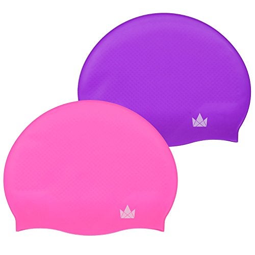 The Friendly Swede Swim Caps for Women & Men - Silicone Swimming Caps for Medium & Short Hair; Waterproof Swimming Cap for Women to Keep Hair Dry; Swim Cap for Adult and Child - Pink & Purple 2-Pack - Image 5