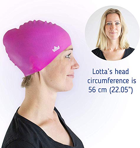 The Friendly Swede Swim Caps for Women & Men - Silicone Swimming Caps for Medium & Short Hair; Waterproof Swimming Cap for Women to Keep Hair Dry; Swim Cap for Adult and Child - Pink & Purple 2-Pack - Image 3