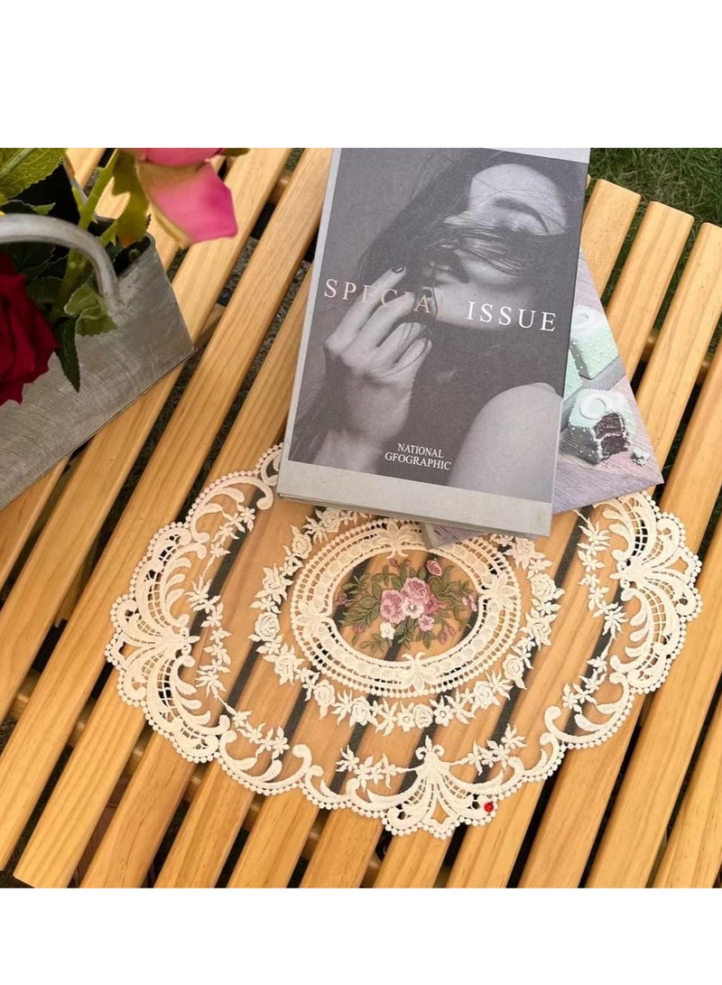 2Pack Retro Lace Placemats,French Crochet Doilies,Handmade Embroidered Table Mats For Home Kitchen Decoration(Beige） - Image 3