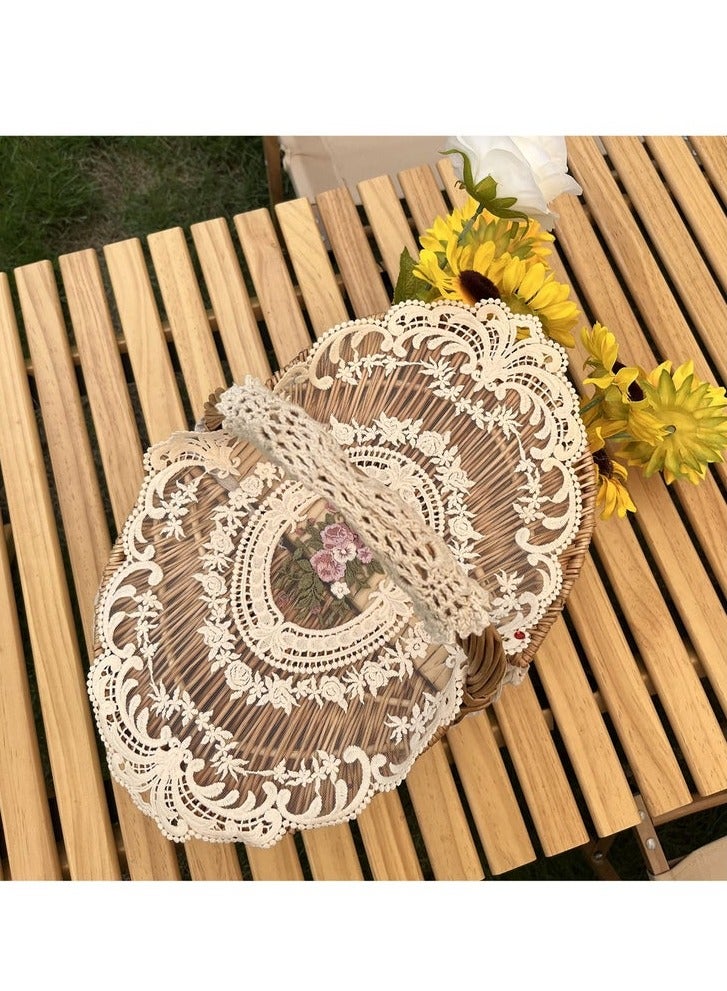 2Pack Retro Lace Placemats,French Crochet Doilies,Handmade Embroidered Table Mats For Home Kitchen Decoration(Beige） - Image 1