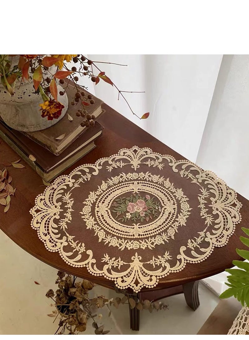 2Pack Retro Lace Placemats,French Crochet Doilies,Handmade Embroidered Table Mats For Home Kitchen Decoration(Beige） - Image 2