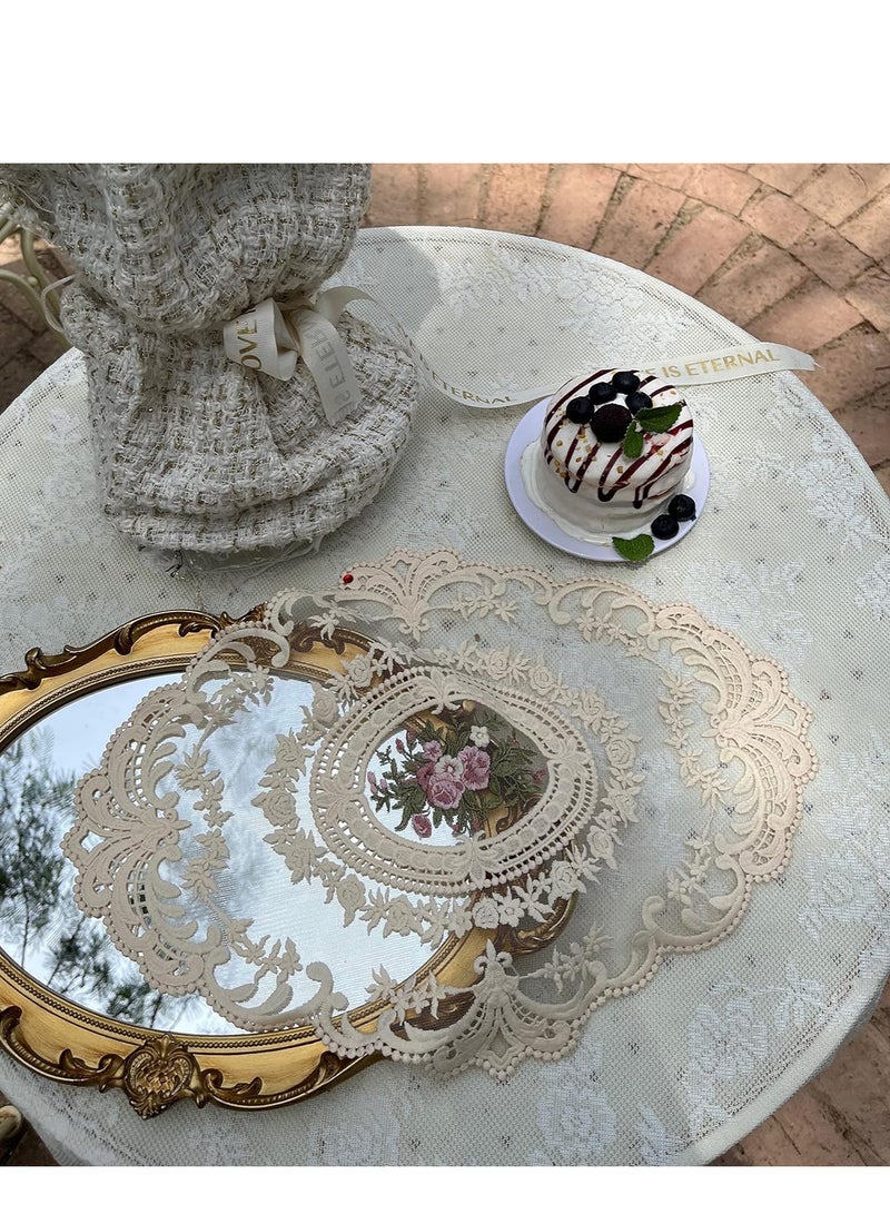 2Pack Retro Lace Placemats,French Crochet Doilies,Handmade Embroidered Table Mats For Home Kitchen Decoration(Beige） - Image 4