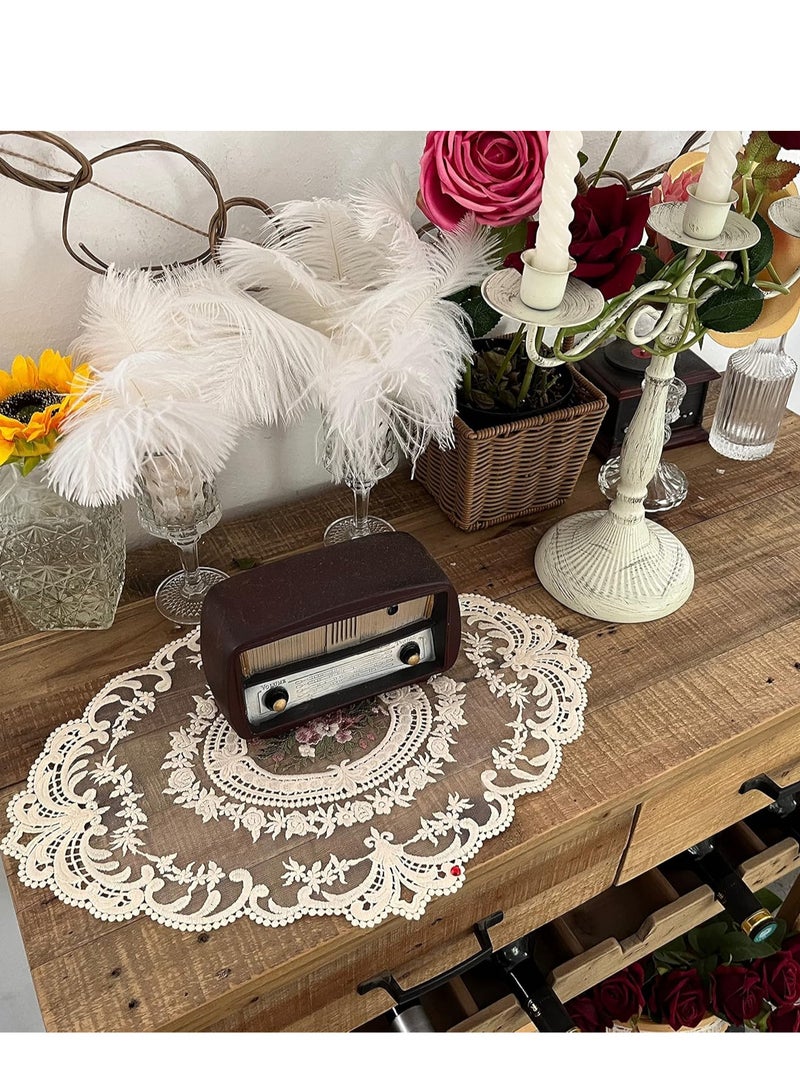 2Pack Retro Lace Placemats,French Crochet Doilies,Handmade Embroidered Table Mats For Home Kitchen Decoration(Beige） - Image 5