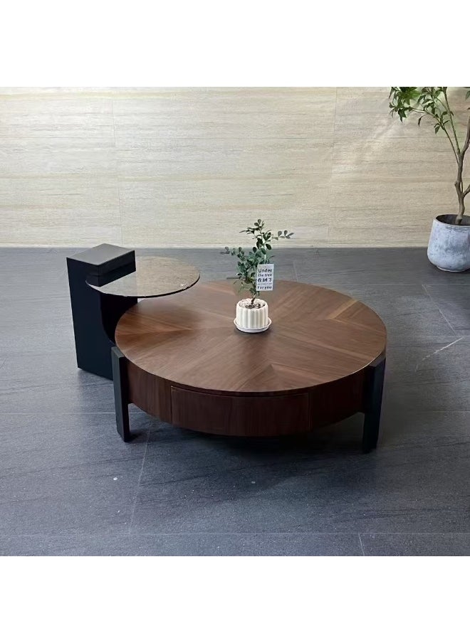 C&C Home Set of 2 Multifunction Modern Luxury Style Coffee Table Set Creative Wooden Design Wood & Glass Top Side Table Round End Table Center Table for Living Room Home Office 80x33 and 50x46 cm  - Image 4