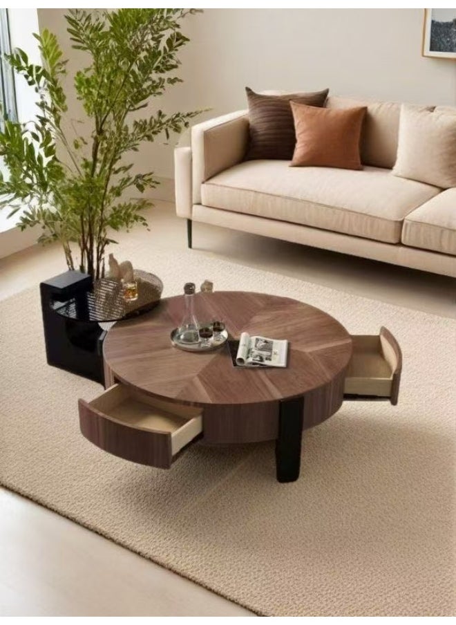 C&C Home Set of 2 Multifunction Modern Luxury Style Coffee Table Set Creative Wooden Design Wood & Glass Top Side Table Round End Table Center Table for Living Room Home Office 80x33 and 50x46 cm  - Image 2