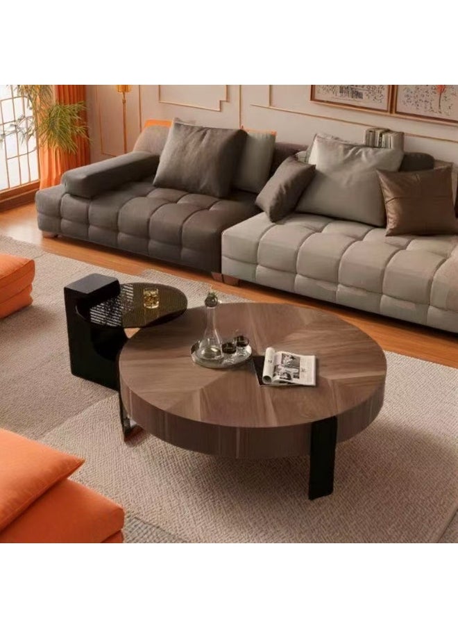 C&C Home Set of 2 Multifunction Modern Luxury Style Coffee Table Set Creative Wooden Design Wood & Glass Top Side Table Round End Table Center Table for Living Room Home Office 80x33 and 50x46 cm  - Image 5