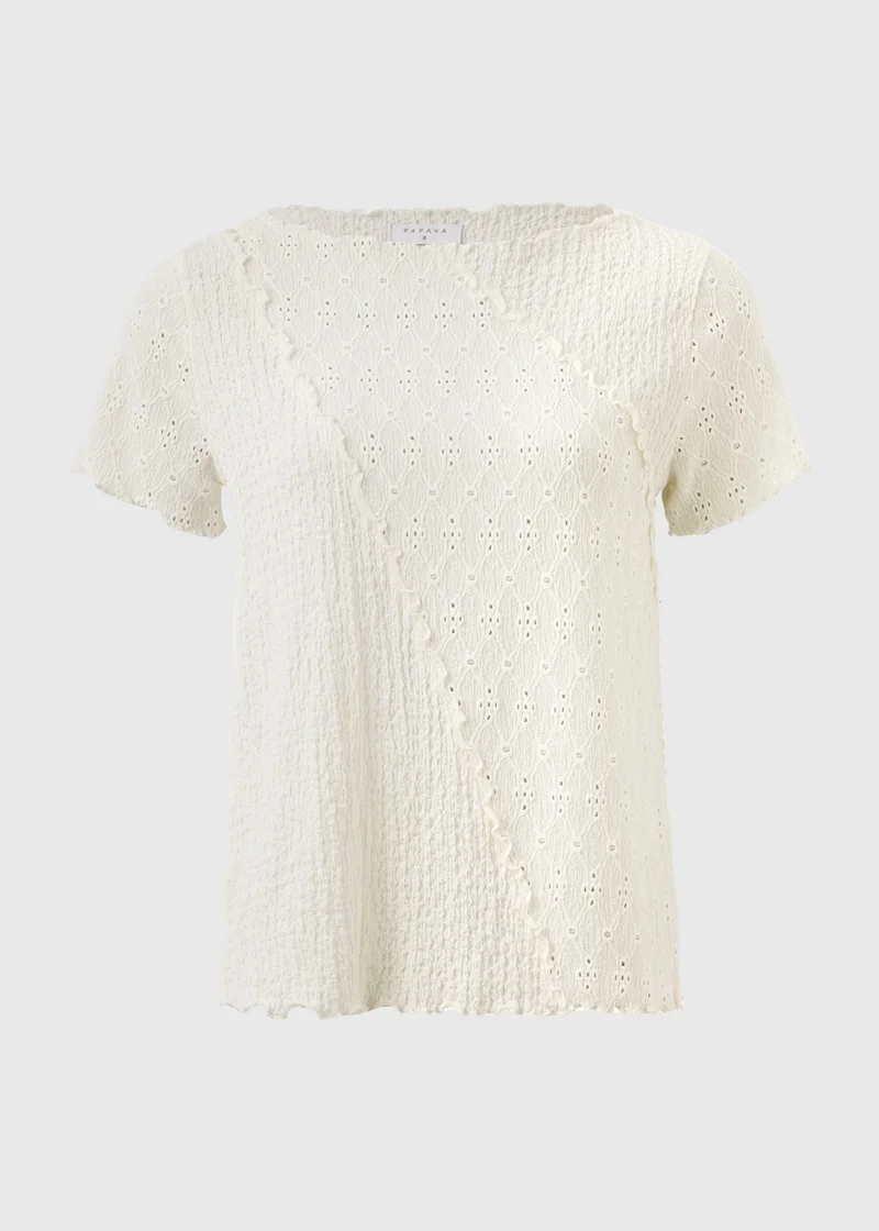 Matalan Blue Stripe Broderie Frill Sleeve T-Shirt