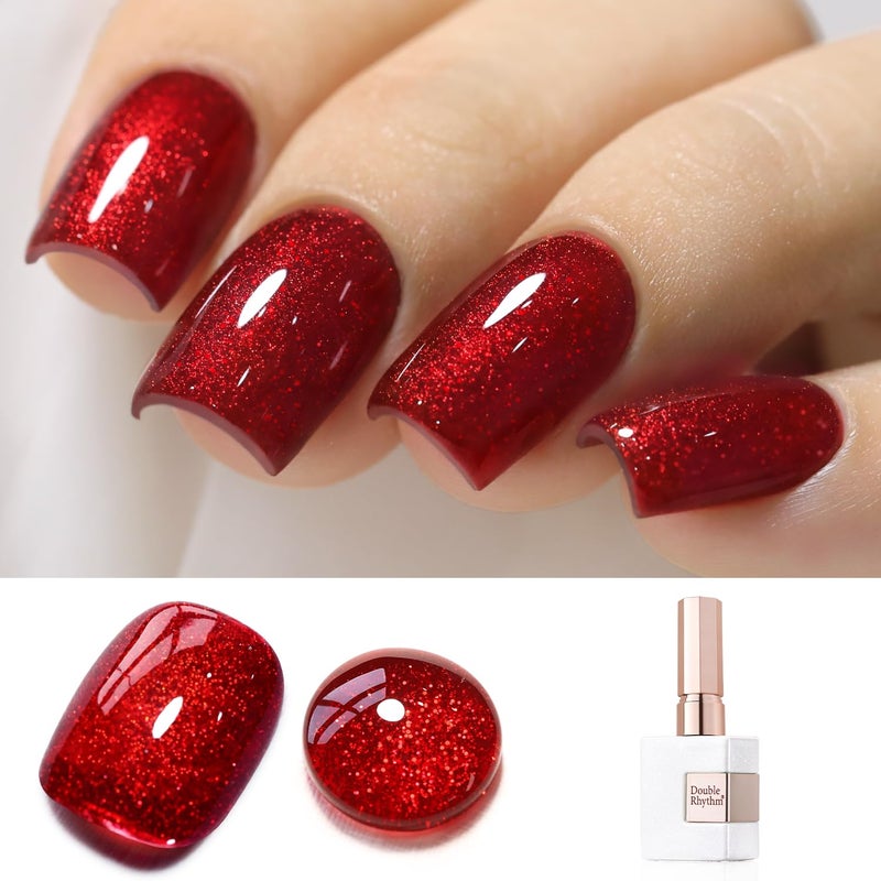Double Rhythm 15ML Glitter Gel Polish Shimmer Reflective Holographic Color Magnetic for Nail Art Salon DIY at Home (Dark Red-B1155) - Image 1