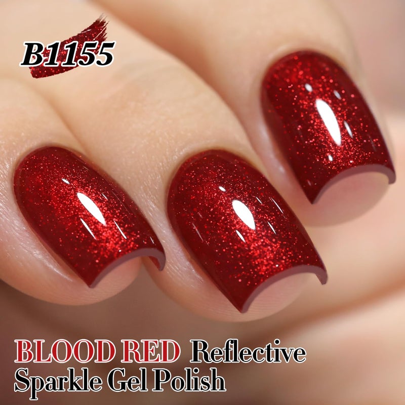 Double Rhythm 15ML Glitter Gel Polish Shimmer Reflective Holographic Color Magnetic for Nail Art Salon DIY at Home (Dark Red-B1155) - Image 3