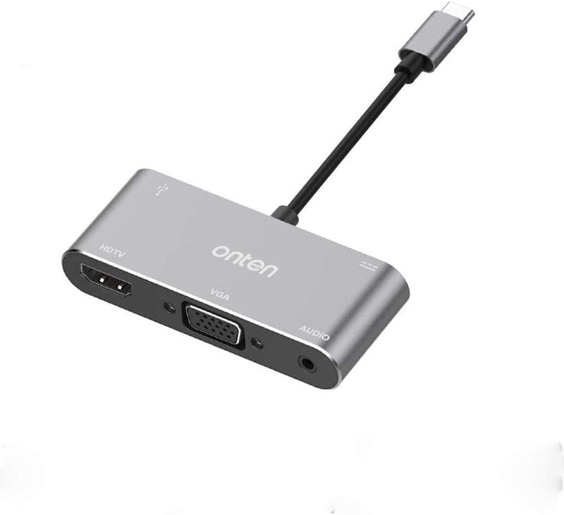 For Onten USB C to HDMI VGA Adapter, USB Type C (Thunderbolt 3 Compatible) to HDMI 4K+VGA Adapter, Compatible with MacBook Pro/,iPad Pro 2018,MacBook M1Air 2018 (Silver) - Image 1