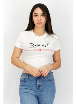 Women Crew Neck Short Sleeve Brand Logo Crop Top, White