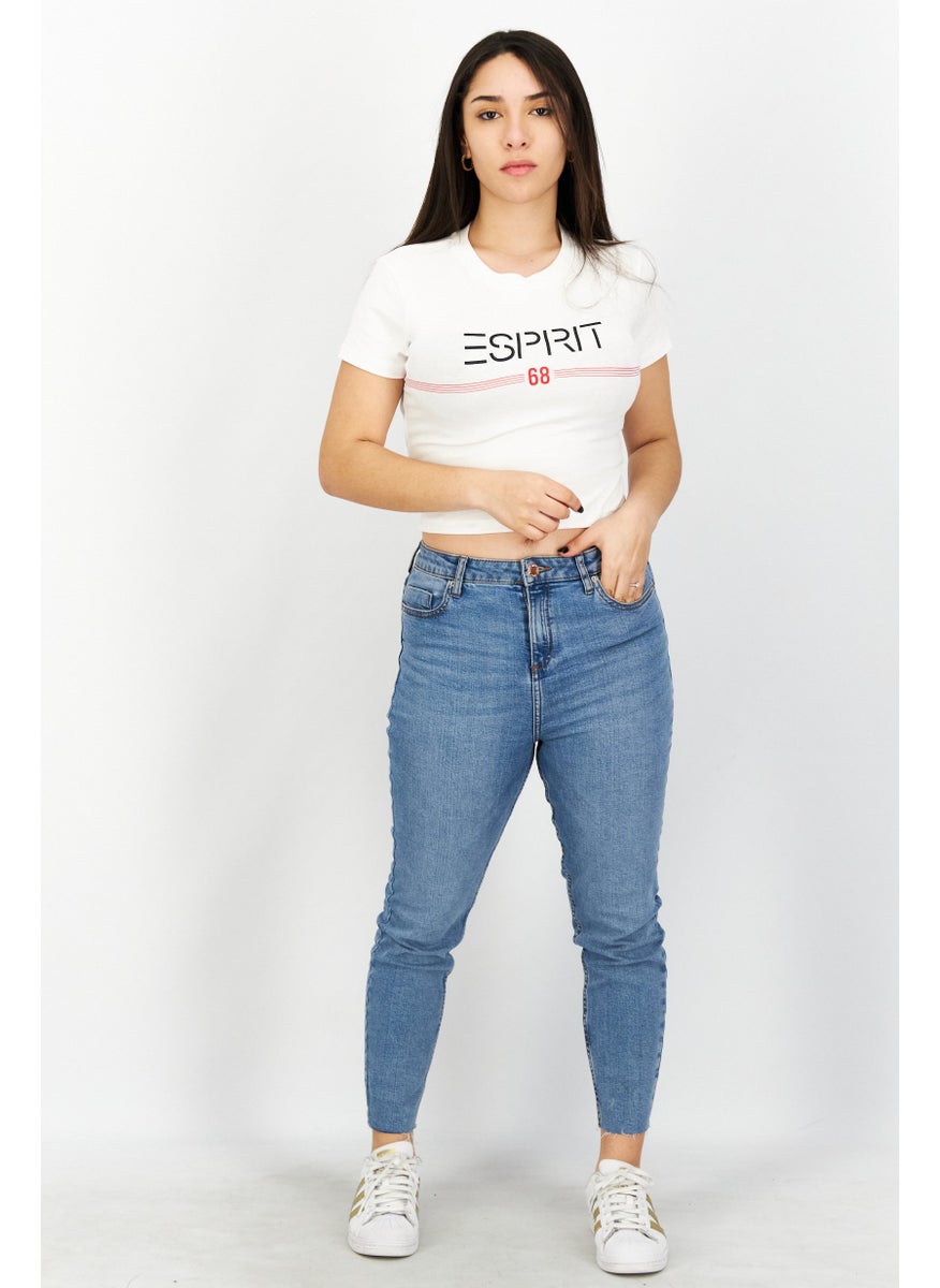 ESPRIT - Women Crew Neck Short Sleeve Brand Logo Crop Top, White - Image 1