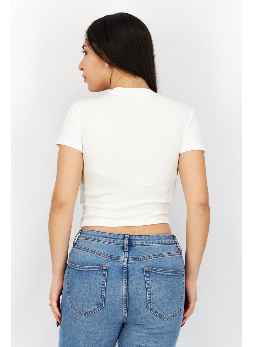 ESPRIT - Women Crew Neck Short Sleeve Brand Logo Crop Top, White - Image 1
