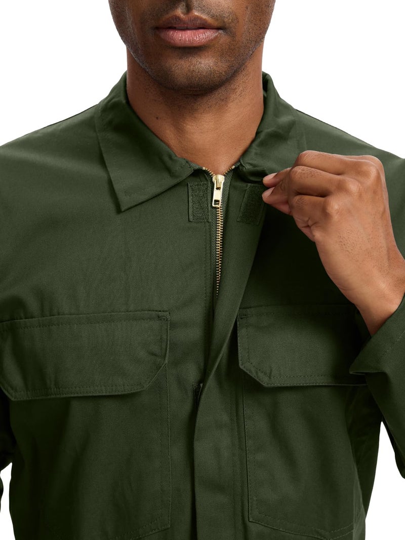 WORK IDEA Men's Coveralls Long Sleeve 100% Cotton Twill Workwear Jumpsuit Relaxed Fit, Army Green, L - Image 3