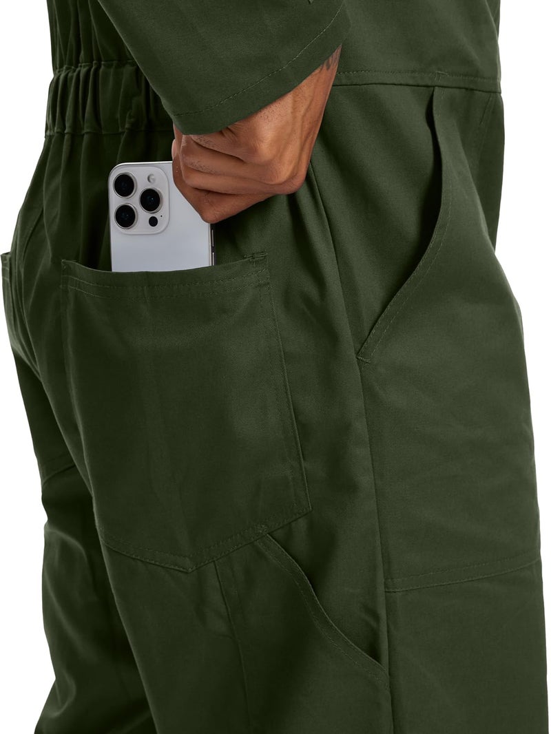 WORK IDEA Men's Coveralls Long Sleeve 100% Cotton Twill Workwear Jumpsuit Relaxed Fit, Army Green, L - Image 5
