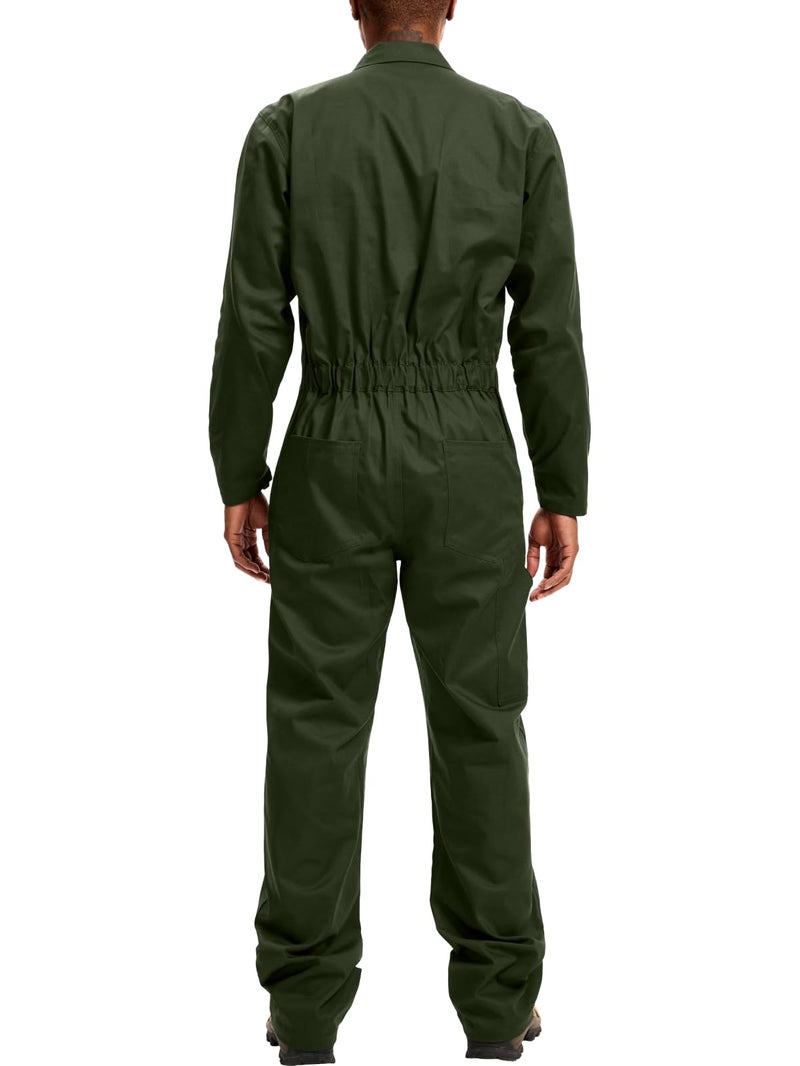 WORK IDEA Men's Coveralls Long Sleeve 100% Cotton Twill Workwear Jumpsuit Relaxed Fit, Army Green, L - Image 2