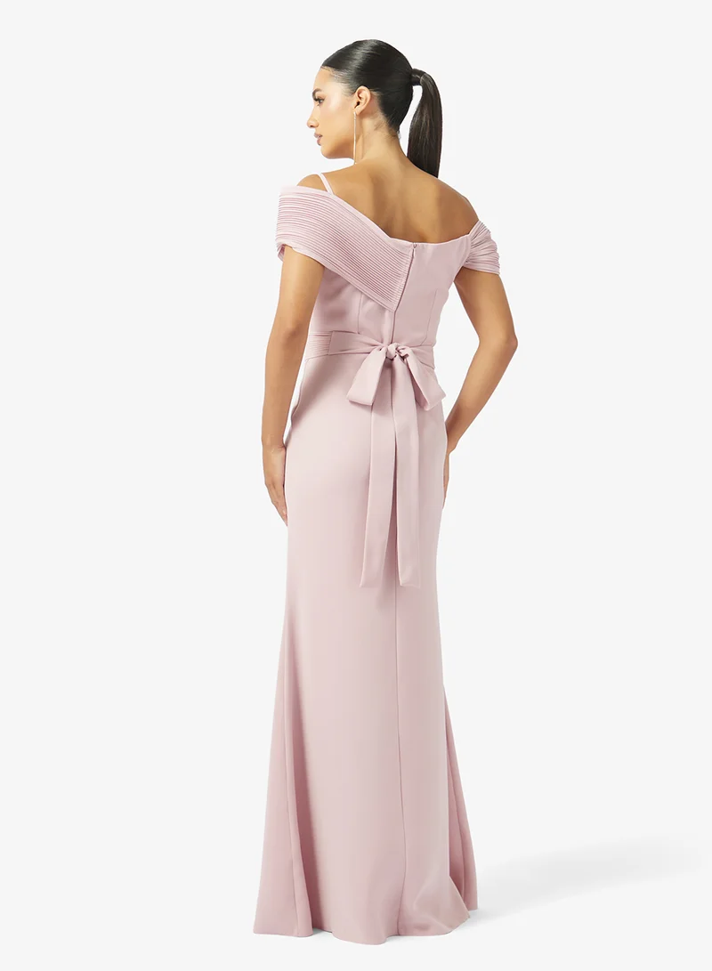 Iyra Softly Pleated Neckline Off Shoulder Maxi Dress