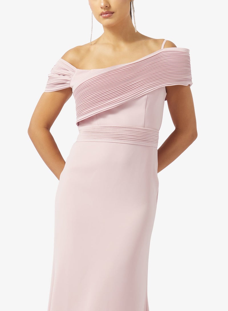 Iyra Softly Pleated Neckline Off Shoulder Maxi Dress - Image 4