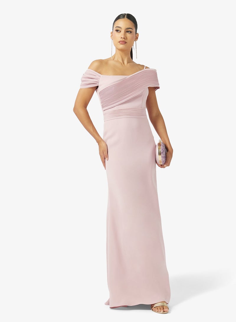 Iyra Softly Pleated Neckline Off Shoulder Maxi Dress - Image 5