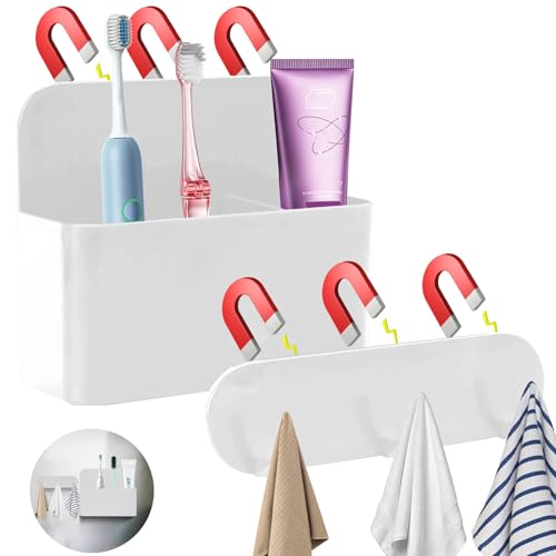 CTTZCKJ Magnetic Wall-Mounted Toothbrush Holder with Magnetic Hooks for Cruise ，Cruise Ship Essentials 2025- No Drilling Needed for Royal Caribbean & Alaska Cruise Ships, Caribbean Royal Must-Haves（White） - Image 1