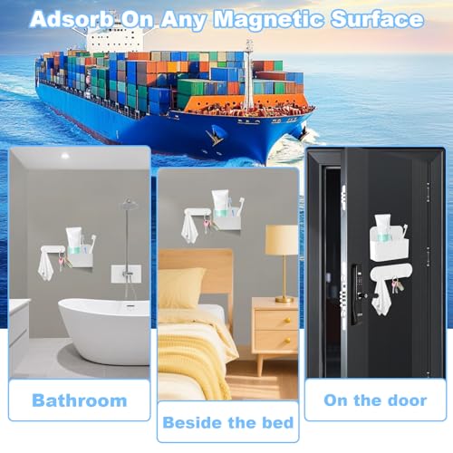 CTTZCKJ Magnetic Wall-Mounted Toothbrush Holder with Magnetic Hooks for Cruise ，Cruise Ship Essentials 2025- No Drilling Needed for Royal Caribbean & Alaska Cruise Ships, Caribbean Royal Must-Haves（White） - Image 5