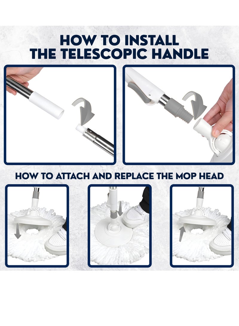 مجموعة ممسحة تنظيف دوارة 360 مع دلو بعجلات، نظام عصر سهل، رأس ممسحة من الألياف الدقيقة، يد تلسكوبية، زجاجة رش، مثالية للأرضيات، المطبخ، الحمام، البلاط، الخشب، ممسحة قابلة لإعادة التعبئة، بدون استخدام اليدين - Image 4