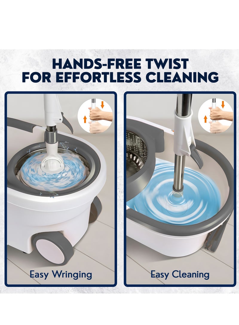 مجموعة ممسحة تنظيف دوارة 360 مع دلو بعجلات، نظام عصر سهل، رأس ممسحة من الألياف الدقيقة، يد تلسكوبية، زجاجة رش، مثالية للأرضيات، المطبخ، الحمام، البلاط، الخشب، ممسحة قابلة لإعادة التعبئة، بدون استخدام اليدين - Image 3