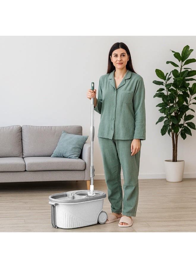 مجموعة ممسحة تنظيف دوارة 360 مع دلو بعجلات، نظام عصر سهل، رأس ممسحة من الألياف الدقيقة، يد تلسكوبية، زجاجة رش، مثالية للأرضيات، المطبخ، الحمام، البلاط، الخشب، ممسحة قابلة لإعادة التعبئة، بدون استخدام اليدين - Image 5