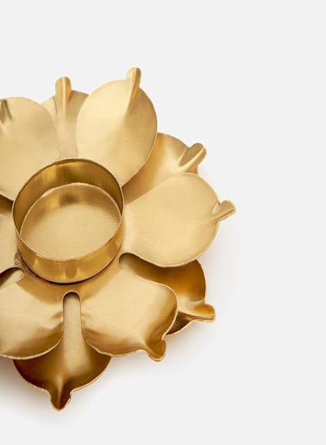 Agaas Enterprises Beautiful Handcrafted Metal Golden Lotus ShapeTealight Candle Holder Set of 2 Diwali Pooja Room Home Festive Look D?cor Golden Votive Candle Light Holder for Home Decoration - Image 5