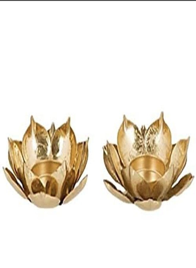 Agaas Enterprises Beautiful Handcrafted Metal Golden Lotus ShapeTealight Candle Holder Set of 2 Diwali Pooja Room Home Festive Look D?cor Golden Votive Candle Light Holder for Home Decoration - Image 1