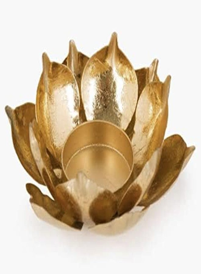 Agaas Enterprises Beautiful Handcrafted Metal Golden Lotus ShapeTealight Candle Holder Set of 2 Diwali Pooja Room Home Festive Look D?cor Golden Votive Candle Light Holder for Home Decoration - Image 3