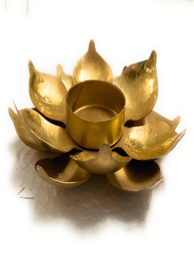 Agaas Enterprises Beautiful Handcrafted Metal Golden Lotus ShapeTealight Candle Holder Set of 2 Diwali Pooja Room Home Festive Look D?cor Golden Votive Candle Light Holder for Home Decoration - Image 2