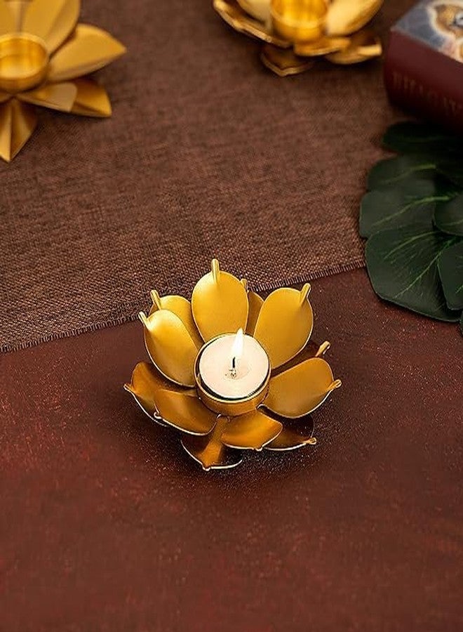 Agaas Enterprises Beautiful Handcrafted Metal Golden Lotus ShapeTealight Candle Holder Set of 2 Diwali Pooja Room Home Festive Look D?cor Golden Votive Candle Light Holder for Home Decoration - Image 4
