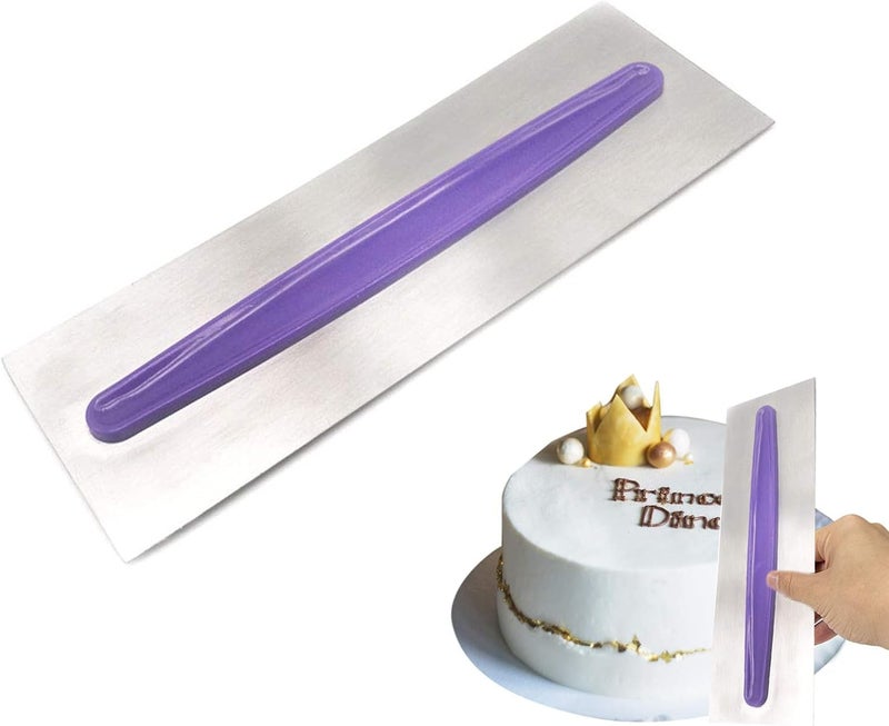 YSYONM Stainless Steel Cake Scraper Metal Icing Smoother Polisher Cake Decorating Comb Cake Pastry Cutter for Cake Decorating with a Purple Handle 9 Inches - Image 1