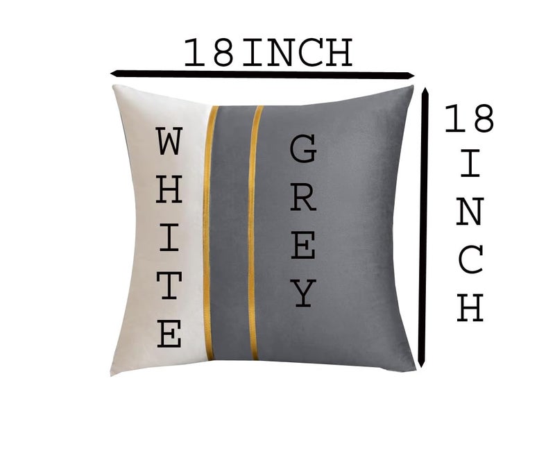 HIMS Velvet Sofa Pillow Cover Set of 2, Cushion Covers 18 inch x 18 inch for Cushion Covers Decor Living Room Sofa Bedroom Car (Grey/White, 18x18 Inch) - Image 2