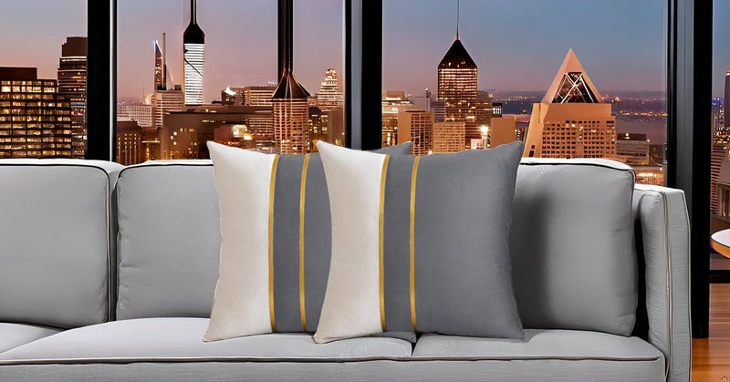 HIMS Velvet Sofa Pillow Cover Set of 2, Cushion Covers 18 inch x 18 inch for Cushion Covers Decor Living Room Sofa Bedroom Car (Grey/White, 18x18 Inch) - Image 4