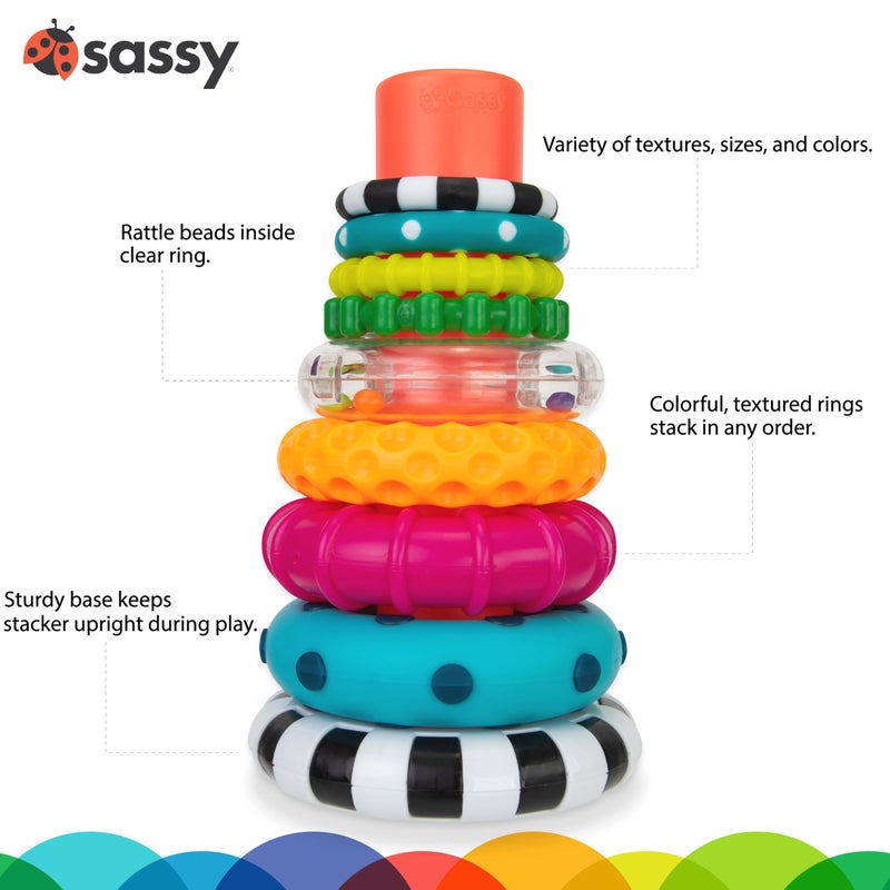 Sassy Stacks of Circles Stacking Ring STEM Learning Toy, Age 6+ Months, Multi, 9 Piece Set - Image 2