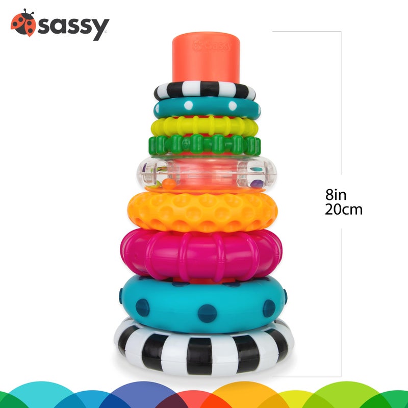 Sassy Stacks of Circles Stacking Ring STEM Learning Toy, Age 6+ Months, Multi, 9 Piece Set - Image 3