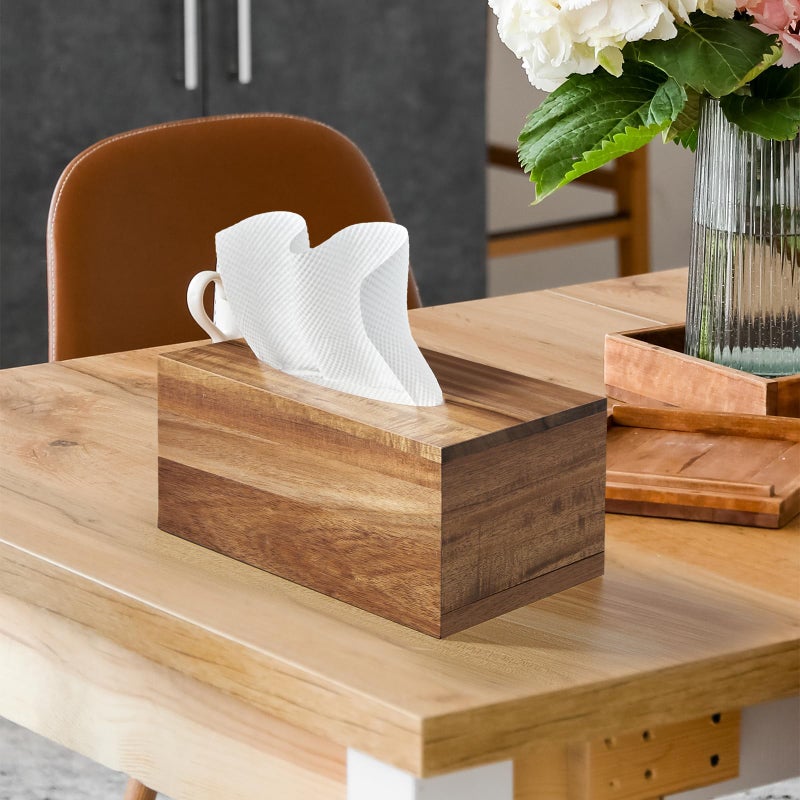 ALELION Rectangular Tissue Box Cover for 120, 160 Count Box - Acacia Wood Rectangle Tissue Box Holder - Decorative Facial Cube Tissue Box Cover for Tabletop Night Stands Bathroom Office - Image 3