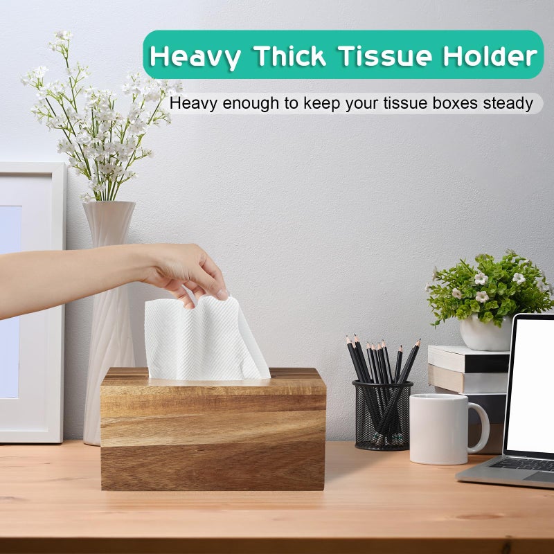 ALELION Rectangular Tissue Box Cover for 120, 160 Count Box - Acacia Wood Rectangle Tissue Box Holder - Decorative Facial Cube Tissue Box Cover for Tabletop Night Stands Bathroom Office - Image 5