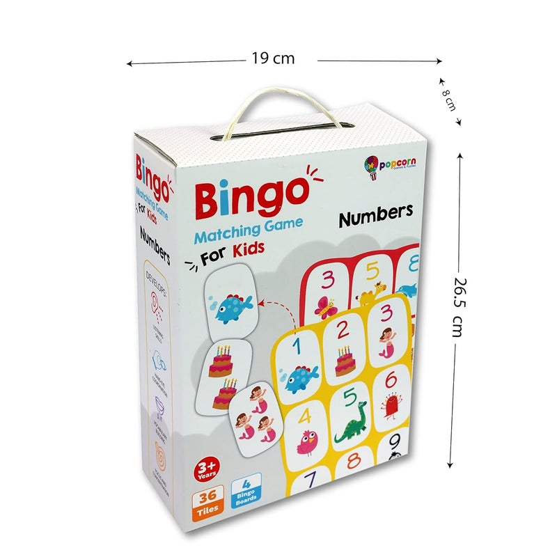 Popcorn Games & Puzzles لعبة بنغو لمطابقة الأرقام للأطفال من 3 سنوات فما فوق | تعزز التركيز والانتباه، المفردات ومهارات الاستماع مع 36 بلاطة و 4 لوحات - Image 4