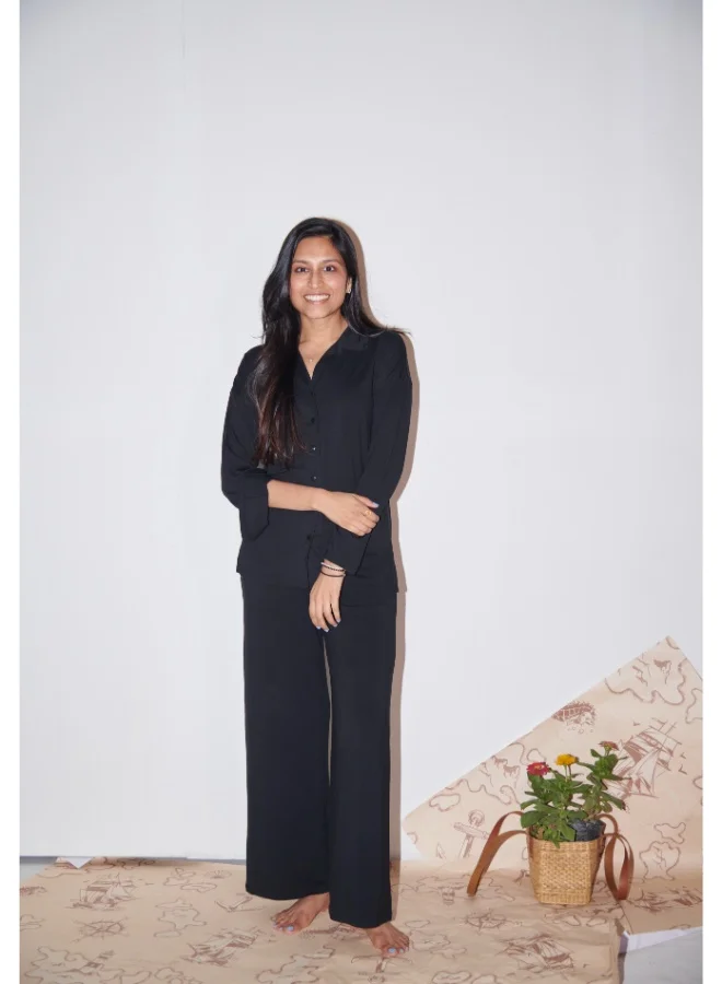 NeceSera Black Modal Button Down Pajama Set