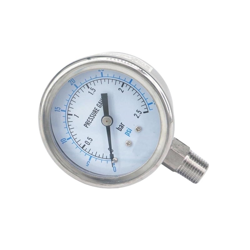 60mm Dial Pressure Gauge 0 2 5 Bar 1 4 BSPT Male 304 Stainless Steel PSI N2 Steam Brewing - Image 1